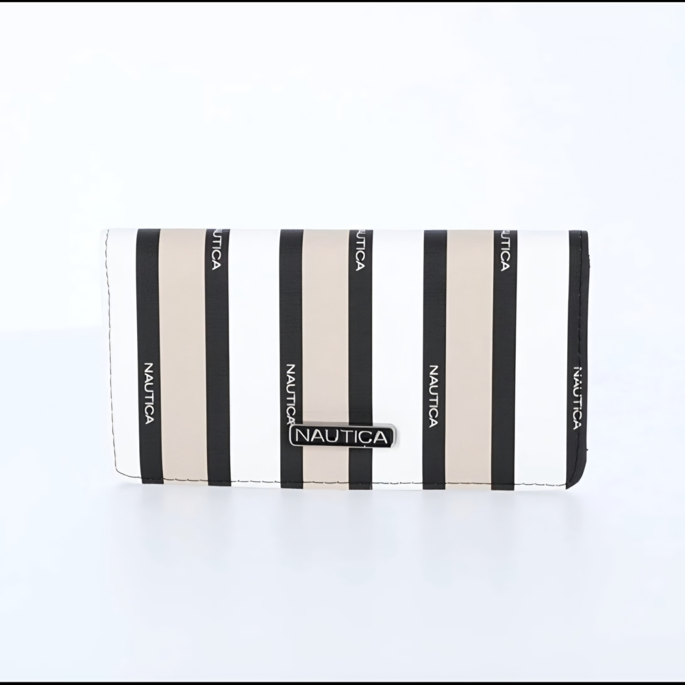 Nautica Women's Black and Cream Striped Wallet